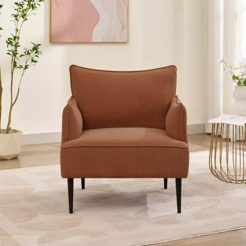 Poltrona Singola, Divano Poltrona Rivestito in Tessuto di Lino con Ampio Bracciolo Ergonomico, Cuscini Rimovibili, Struttura in Legno e Gambe in Metallo, Facile da Montare