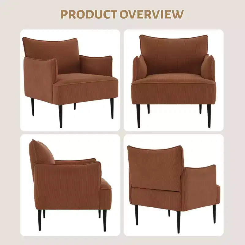 Poltrona Singola, Divano Poltrona Rivestito in Tessuto di Lino con Ampio Bracciolo Ergonomico, Cuscini Rimovibili, Struttura in Legno e Gambe in Metallo, Facile da Montare