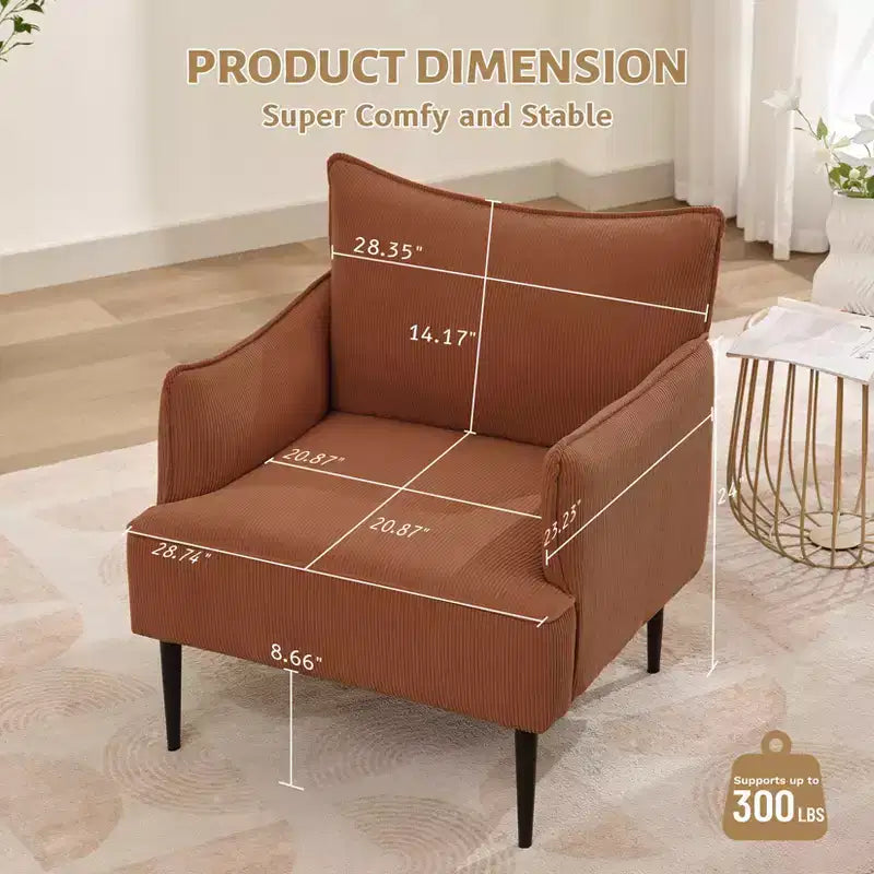 Poltrona Singola, Divano Poltrona Rivestito in Tessuto di Lino con Ampio Bracciolo Ergonomico, Cuscini Rimovibili, Struttura in Legno e Gambe in Metallo, Facile da Montare