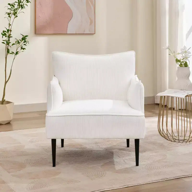 Poltrona Singola, Divano Poltrona Rivestito in Tessuto di Lino con Ampio Bracciolo Ergonomico, Cuscini Rimovibili, Struttura in Legno e Gambe in Metallo, Facile da Montare