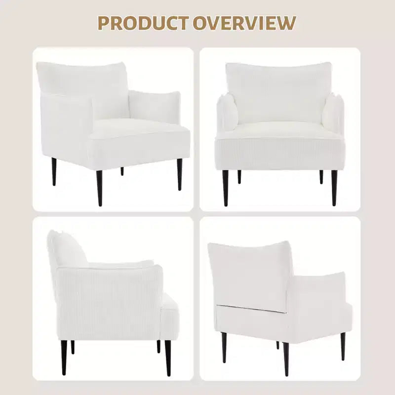 Poltrona Singola, Divano Poltrona Rivestito in Tessuto di Lino con Ampio Bracciolo Ergonomico, Cuscini Rimovibili, Struttura in Legno e Gambe in Metallo, Facile da Montare