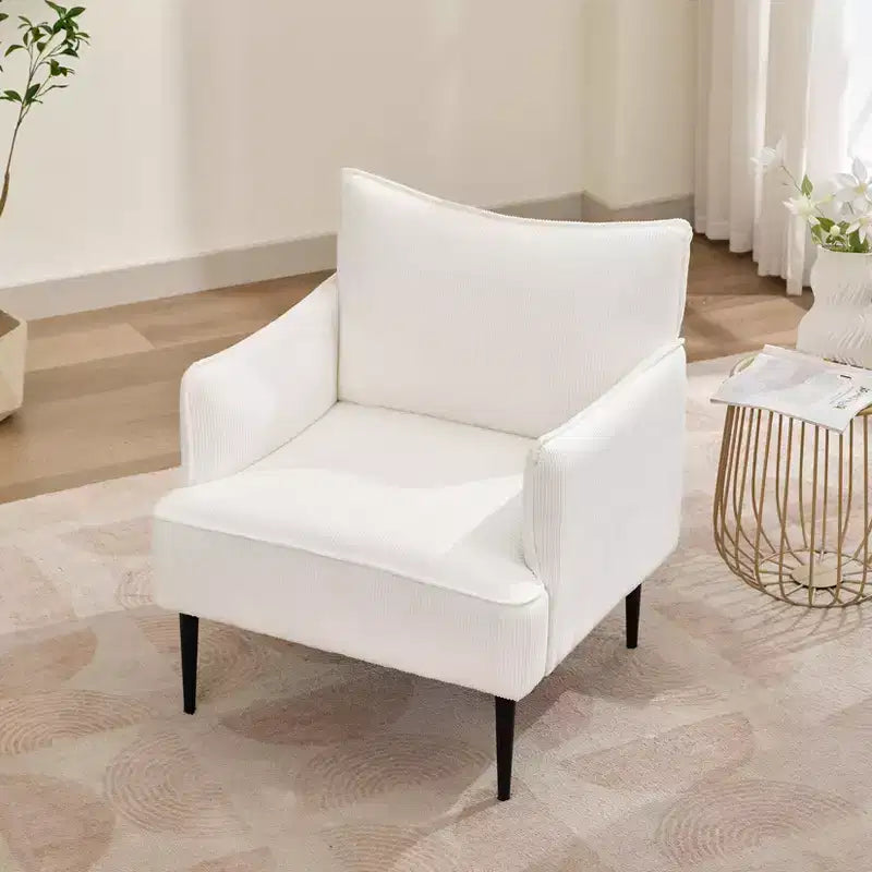 Poltrona Singola, Divano Poltrona Rivestito in Tessuto di Lino con Ampio Bracciolo Ergonomico, Cuscini Rimovibili, Struttura in Legno e Gambe in Metallo, Facile da Montare