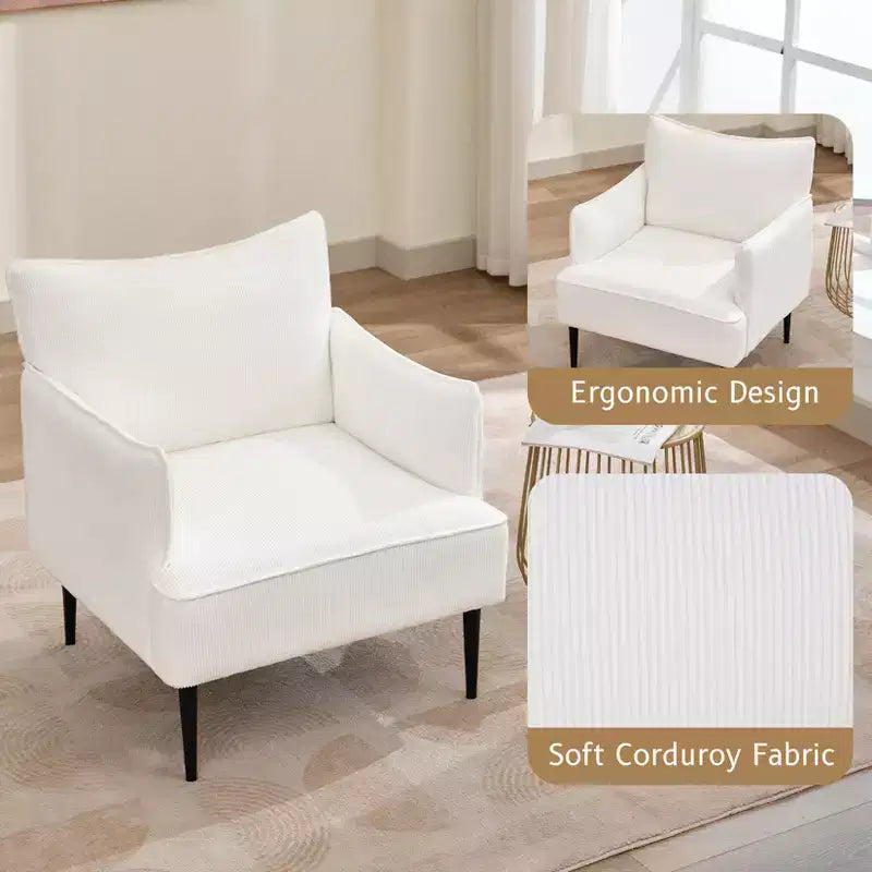 Poltrona Singola, Divano Poltrona Rivestito in Tessuto di Lino con Ampio Bracciolo Ergonomico, Cuscini Rimovibili, Struttura in Legno e Gambe in Metallo, Facile da Montare