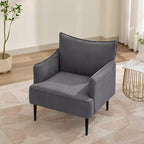 Poltrona Singola, Divano Poltrona Rivestito in Tessuto di Lino con Ampio Bracciolo Ergonomico, Cuscini Rimovibili, Struttura in Legno e Gambe in Metallo, Facile da Montare