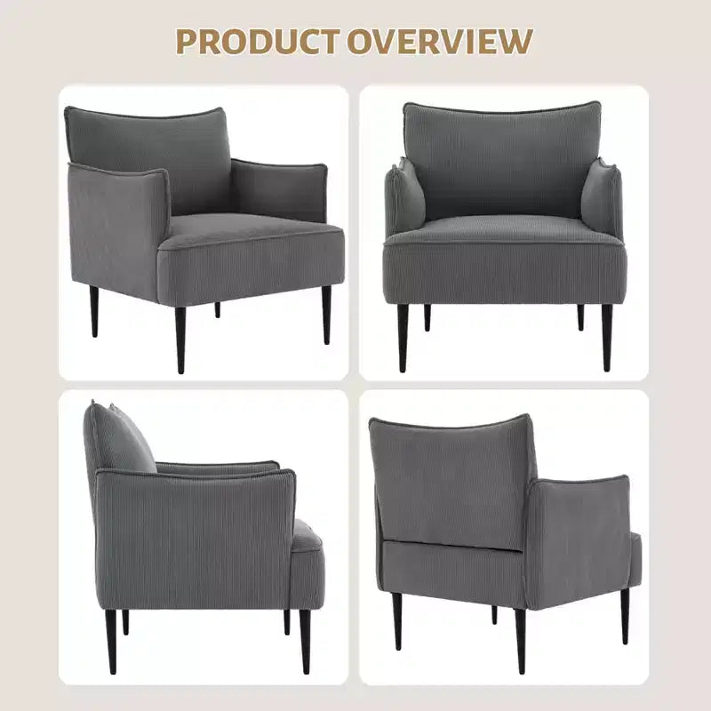 Poltrona Singola, Divano Poltrona Rivestito in Tessuto di Lino con Ampio Bracciolo Ergonomico, Cuscini Rimovibili, Struttura in Legno e Gambe in Metallo, Facile da Montare