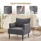 Poltrona Singola, Divano Poltrona Rivestito in Tessuto di Lino con Ampio Bracciolo Ergonomico, Cuscini Rimovibili, Struttura in Legno e Gambe in Metallo, Facile da Montare