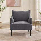 Poltrona Singola, Divano Poltrona Rivestito in Tessuto di Lino con Ampio Bracciolo Ergonomico, Cuscini Rimovibili, Struttura in Legno e Gambe in Metallo, Facile da Montare