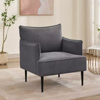 Single Armchair, Upholstered Linen Fabric Sofa Chair with Wide Ergonomic Armrests, Removable Cushions, Wood Frame & Metal Legs, Easy Assembly