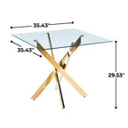 Tavolo da pranzo moderno FurnitureR in vetro con piano in vetro temperato e base in metallo dorato, tavolo da cucina contemporaneo per sala da pranzo appartamento cucina