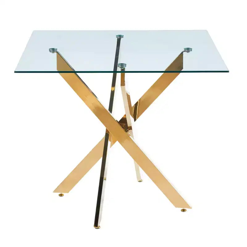 Tavolo da pranzo moderno FurnitureR in vetro con piano in vetro temperato e base in metallo dorato, tavolo da cucina contemporaneo per sala da pranzo appartamento cucina