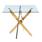 Tavolo da pranzo moderno FurnitureR in vetro con piano in vetro temperato e base in metallo dorato, tavolo da cucina contemporaneo per sala da pranzo appartamento cucina