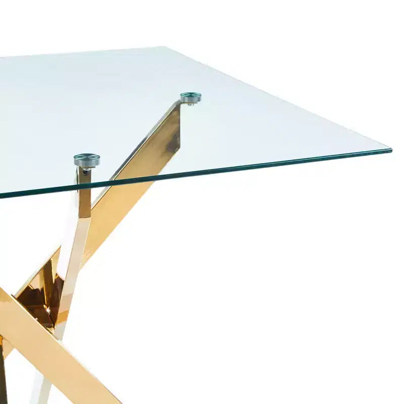 Tavolo da pranzo moderno FurnitureR in vetro con piano in vetro temperato e base in metallo dorato, tavolo da cucina contemporaneo per sala da pranzo appartamento cucina