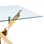 Tavolo da pranzo moderno FurnitureR in vetro con piano in vetro temperato e base in metallo dorato, tavolo da cucina contemporaneo per sala da pranzo appartamento cucina