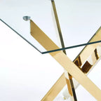 Tavolo da pranzo moderno FurnitureR in vetro con piano in vetro temperato e base in metallo dorato, tavolo da cucina contemporaneo per sala da pranzo appartamento cucina