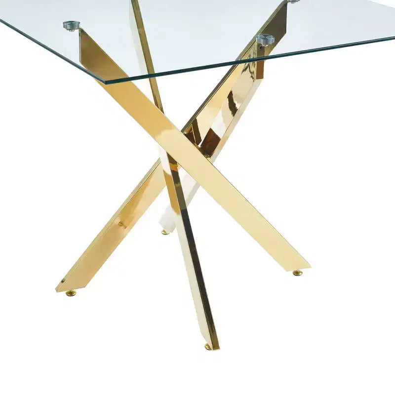 Tavolo da pranzo moderno FurnitureR in vetro con piano in vetro temperato e base in metallo dorato, tavolo da cucina contemporaneo per sala da pranzo appartamento cucina