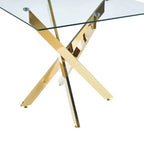 Tavolo da pranzo moderno FurnitureR in vetro con piano in vetro temperato e base in metallo dorato, tavolo da cucina contemporaneo per sala da pranzo appartamento cucina