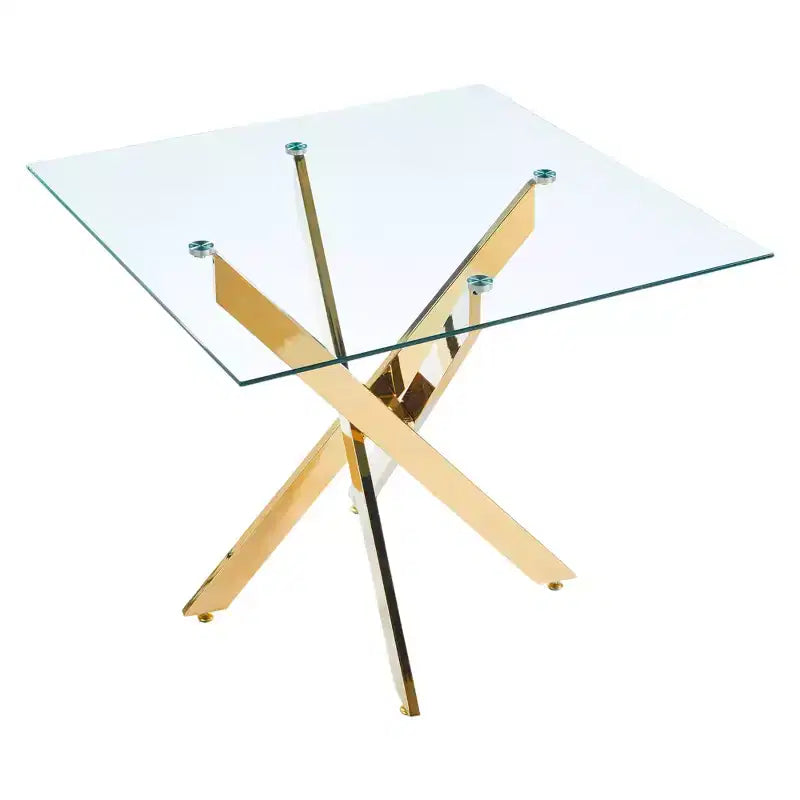 Tavolo da pranzo moderno FurnitureR in vetro con piano in vetro temperato e base in metallo dorato, tavolo da cucina contemporaneo per sala da pranzo appartamento cucina