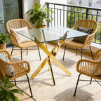 Tavolo da pranzo moderno FurnitureR in vetro con piano in vetro temperato e base in metallo dorato, tavolo da cucina contemporaneo per sala da pranzo appartamento cucina