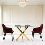 Tavolo da pranzo moderno FurnitureR in vetro con piano in vetro temperato e base in metallo dorato, tavolo da cucina contemporaneo per sala da pranzo appartamento cucina
