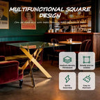 Tavolo da pranzo moderno FurnitureR in vetro con piano in vetro temperato e base in metallo dorato, tavolo da cucina contemporaneo per sala da pranzo appartamento cucina