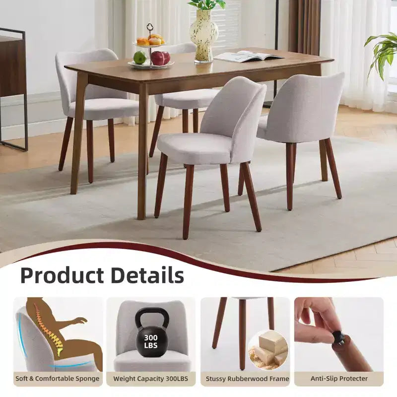 Set di 4/6 Sedie da Pranzo Wingback, Rivestite in Lino o Pelle PU, Gambe in Legno, Piedini Livellabili, Sedie per Cucina, Sala da Pranzo, Casa, Soggiorno