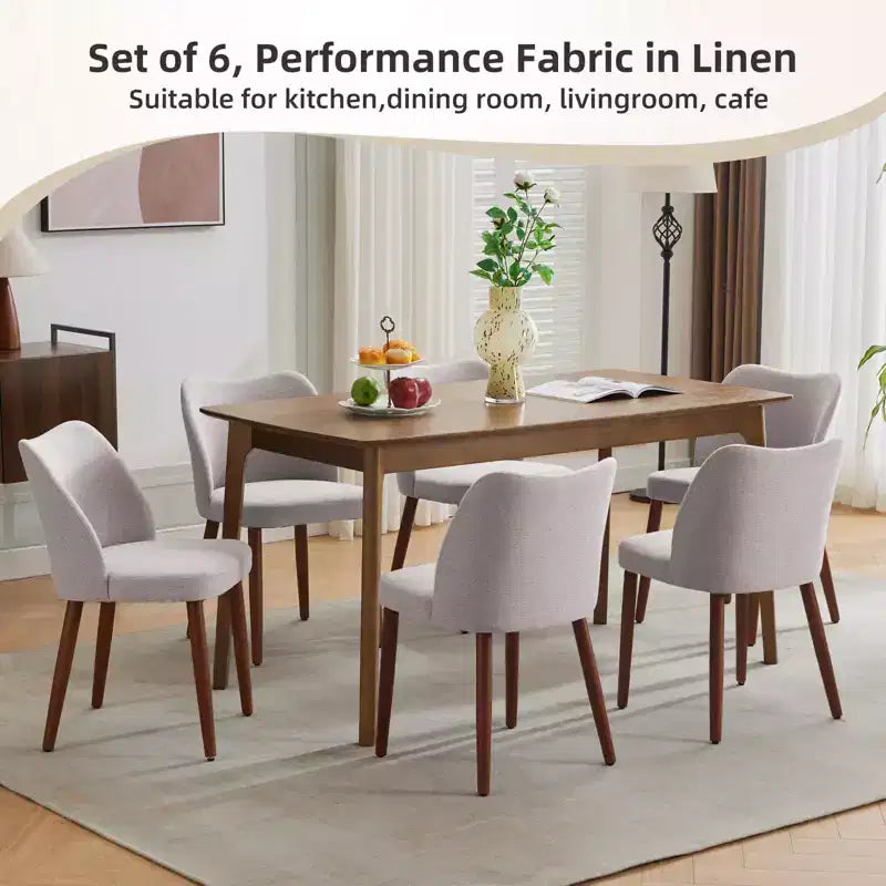Set di 4/6 Sedie da Pranzo Wingback, Rivestite in Lino o Pelle PU, Gambe in Legno, Piedini Livellabili, Sedie per Cucina, Sala da Pranzo, Casa, Soggiorno