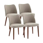 Set di 4/6 Sedie da Pranzo Wingback, Rivestite in Lino o Pelle PU, Gambe in Legno, Piedini Livellabili, Sedie per Cucina, Sala da Pranzo, Casa, Soggiorno