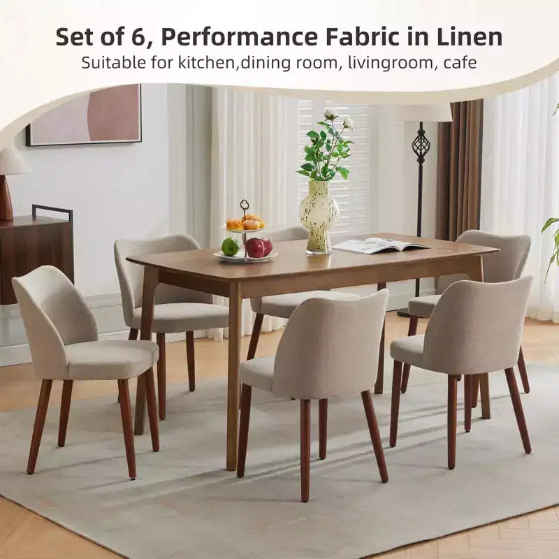 Set di 4/6 Sedie da Pranzo Wingback, Rivestite in Lino o Pelle PU, Gambe in Legno, Piedini Livellabili, Sedie per Cucina, Sala da Pranzo, Casa, Soggiorno