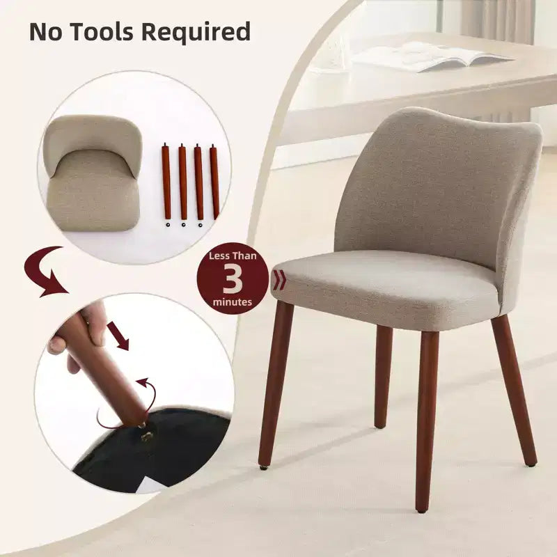 Set di 4/6 Sedie da Pranzo Wingback, Rivestite in Lino o Pelle PU, Gambe in Legno, Piedini Livellabili, Sedie per Cucina, Sala da Pranzo, Casa, Soggiorno