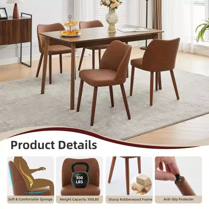 Set di 4/6 Sedie da Pranzo Wingback, Rivestite in Lino o Pelle PU, Gambe in Legno, Piedini Livellabili, Sedie per Cucina, Sala da Pranzo, Casa, Soggiorno