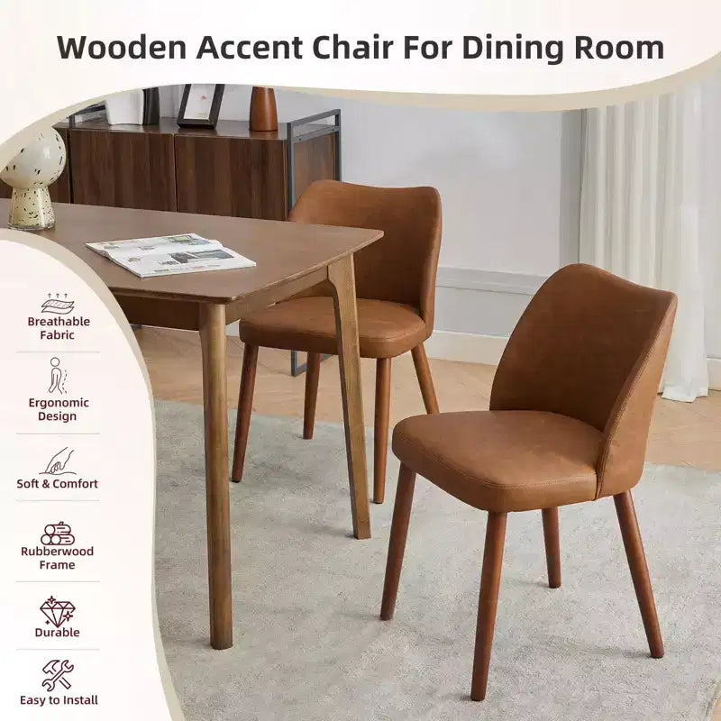 Set di 4/6 Sedie da Pranzo Wingback, Rivestite in Lino o Pelle PU, Gambe in Legno, Piedini Livellabili, Sedie per Cucina, Sala da Pranzo, Casa, Soggiorno