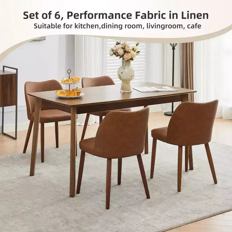 Set di 4/6 Sedie da Pranzo Wingback, Rivestite in Lino o Pelle PU, Gambe in Legno, Piedini Livellabili, Sedie per Cucina, Sala da Pranzo, Casa, Soggiorno