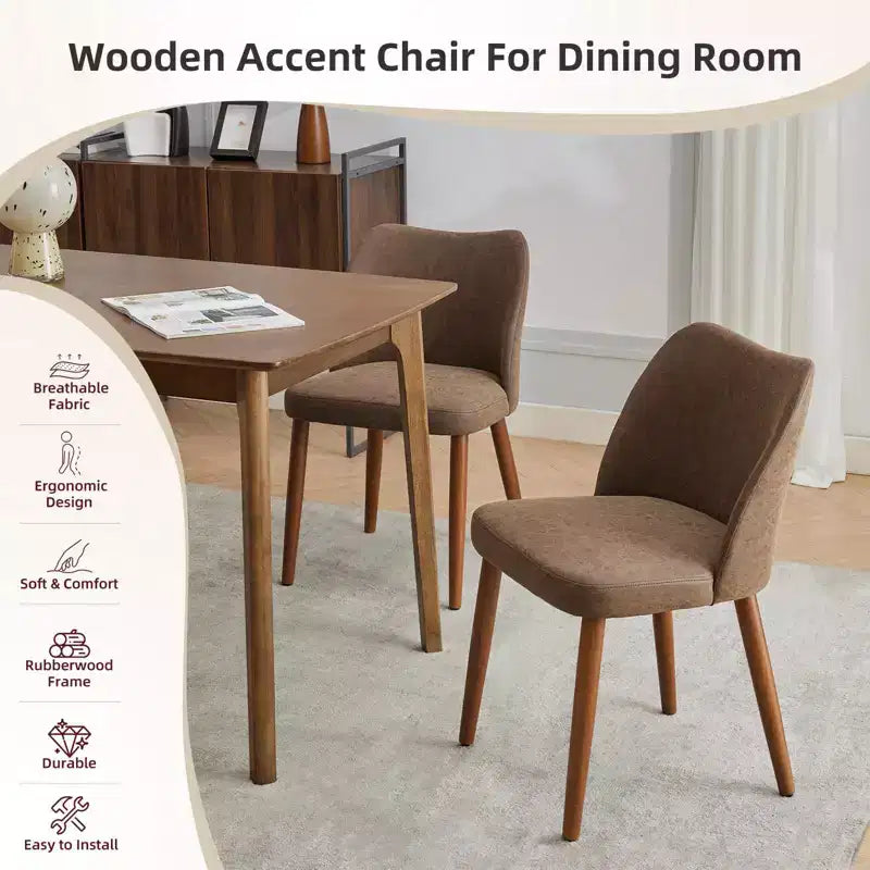 Set di 4/6 Sedie da Pranzo Wingback, Rivestite in Lino o Pelle PU, Gambe in Legno, Piedini Livellabili, Sedie per Cucina, Sala da Pranzo, Casa, Soggiorno