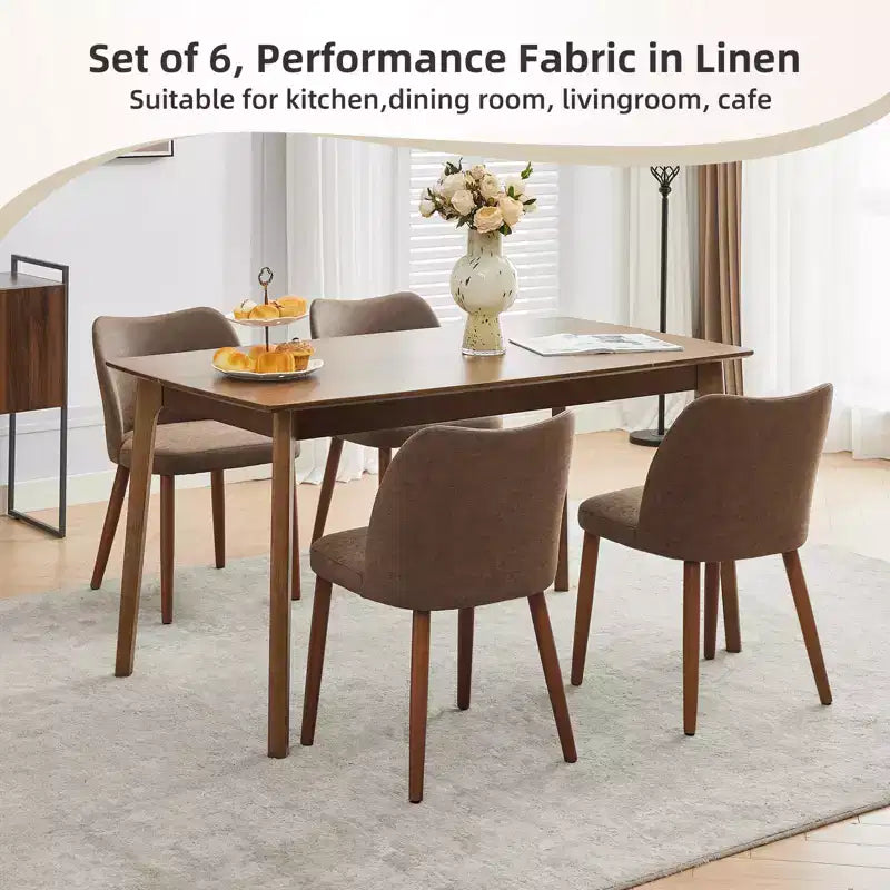 Set di 4/6 Sedie da Pranzo Wingback, Rivestite in Lino o Pelle PU, Gambe in Legno, Piedini Livellabili, Sedie per Cucina, Sala da Pranzo, Casa, Soggiorno