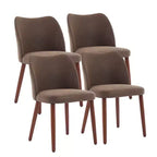 Set di 4/6 Sedie da Pranzo Wingback, Rivestite in Lino o Pelle PU, Gambe in Legno, Piedini Livellabili, Sedie per Cucina, Sala da Pranzo, Casa, Soggiorno