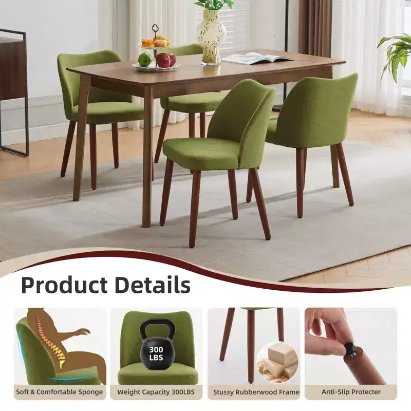 Set di 4/6 Sedie da Pranzo Wingback, Rivestite in Lino o Pelle PU, Gambe in Legno, Piedini Livellabili, Sedie per Cucina, Sala da Pranzo, Casa, Soggiorno