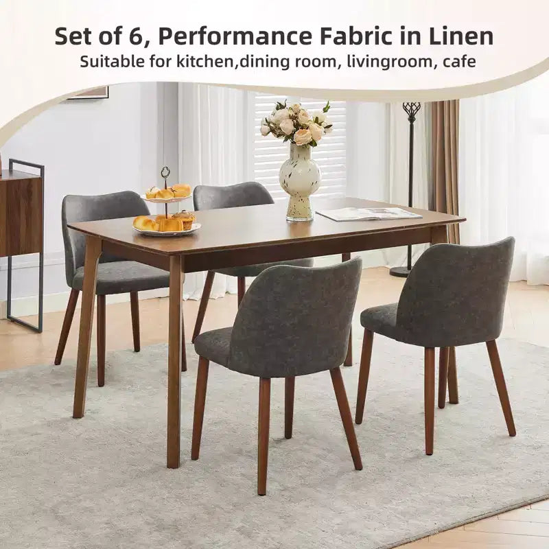 Set di 4/6 Sedie da Pranzo Wingback, Rivestite in Lino o Pelle PU, Gambe in Legno, Piedini Livellabili, Sedie per Cucina, Sala da Pranzo, Casa, Soggiorno