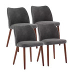 Set di 4/6 Sedie da Pranzo Wingback, Rivestite in Lino o Pelle PU, Gambe in Legno, Piedini Livellabili, Sedie per Cucina, Sala da Pranzo, Casa, Soggiorno