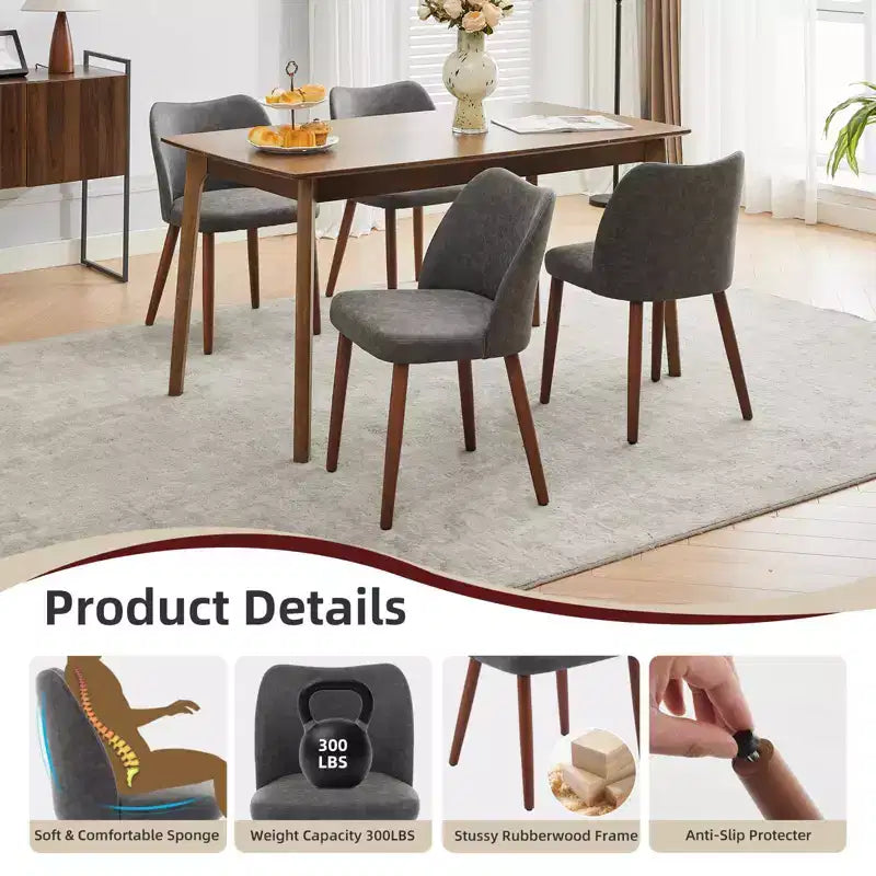 Set di 4/6 Sedie da Pranzo Wingback, Rivestite in Lino o Pelle PU, Gambe in Legno, Piedini Livellabili, Sedie per Cucina, Sala da Pranzo, Casa, Soggiorno