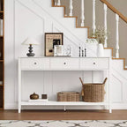 Fluted Console Table with 3 Drawers, Storage Shelf, White