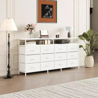 Cassettiera a 12 cassetti in tessuto lunga 160 cm con ripiani aperti, mobile porta TV per soggiorno, camera da letto, cassettiera a torre