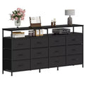 12 Drawers Fabric Dresser 63 Inch Long with Open Shelves TV Stand for Living Room Bedroom Chest of Drawers