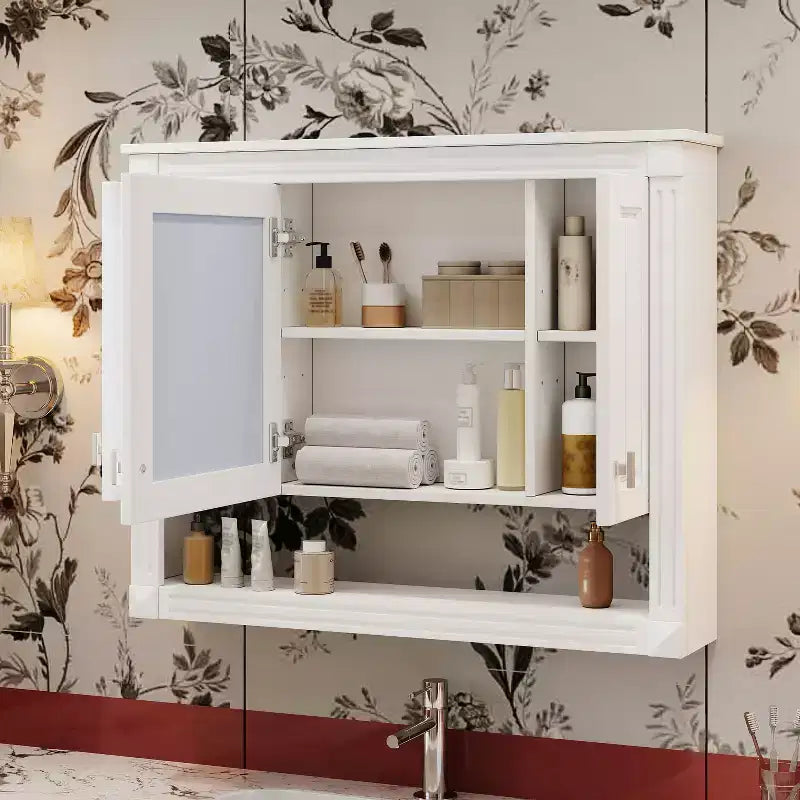GDFStudio 35 Mobiletto per medicine da bagno a 3 ante a parete con specchio e ripiano aperto