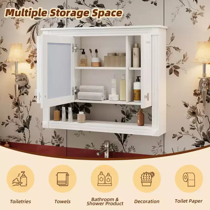 GDFStudio 35 Mobiletto per medicine da bagno a 3 ante a parete con specchio e ripiano aperto