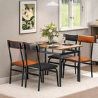 Set da Pranzo 5 Pezzi, Tavolo con Piano in Legno Marrone, Sedie in PU Marrone e Nero Misto, Struttura in Metallo, Salvaspazio, Facile Montaggio, per Cucina/Sala da Pranzo
