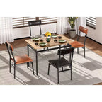 Set da Pranzo 5 Pezzi, Tavolo con Piano in Legno Marrone, Sedie in PU Marrone e Nero Misto, Struttura in Metallo, Salvaspazio, Facile Montaggio, per Cucina/Sala da Pranzo
