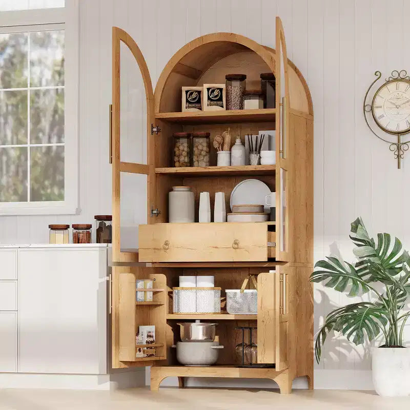 Zeus & Ruta 71 Mobile Dispensa Cucina ad Arco con Ante in Vetro, Ripiani Regolabili, Cassetto Nascosto e Portaspezie Integrato nell'Anta