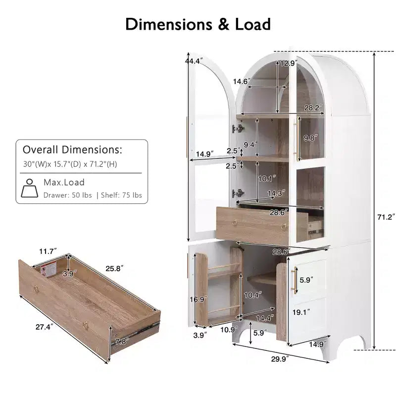 Zeus & Ruta 71 Mobile Dispensa Cucina ad Arco con Ante in Vetro, Ripiani Regolabili, Cassetto Nascosto e Portaspezie Integrato nell'Anta