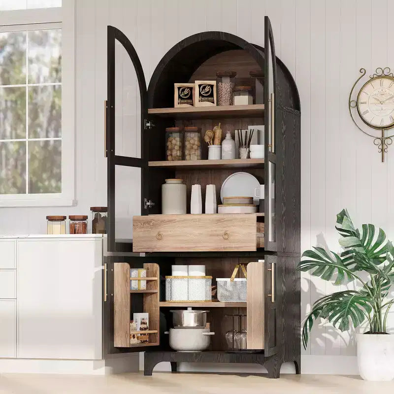Zeus & Ruta 71 Mobile Dispensa Cucina ad Arco con Ante in Vetro, Ripiani Regolabili, Cassetto Nascosto e Portaspezie Integrato nell'Anta