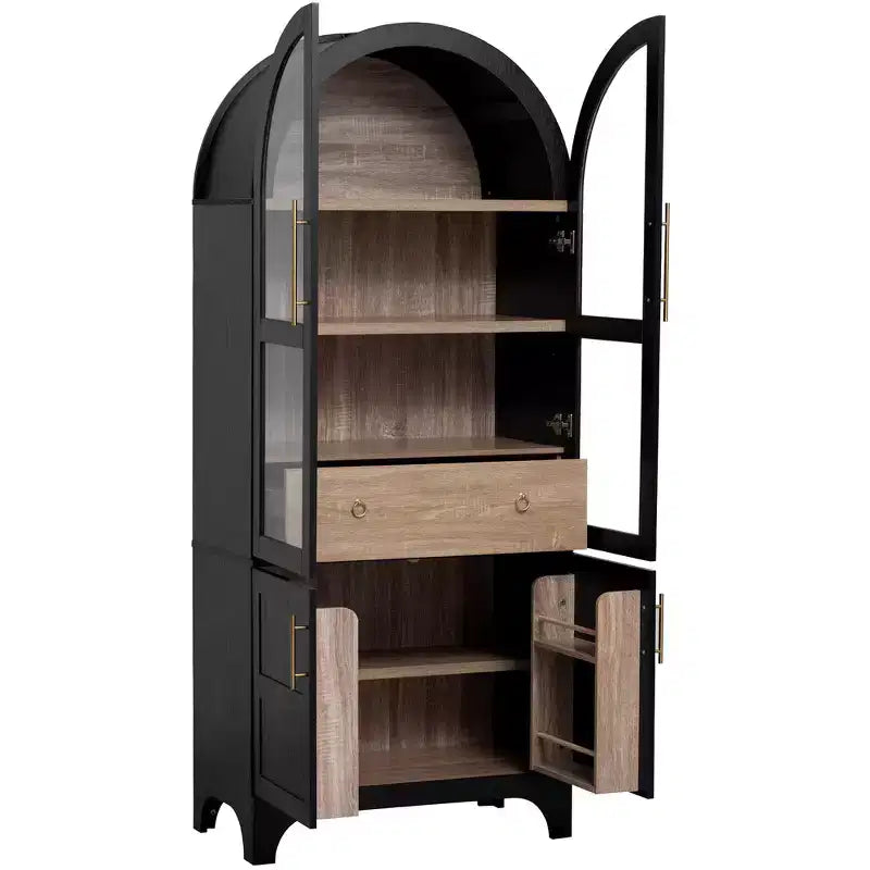 Zeus & Ruta 71 Mobile Dispensa Cucina ad Arco con Ante in Vetro, Ripiani Regolabili, Cassetto Nascosto e Portaspezie Integrato nell'Anta